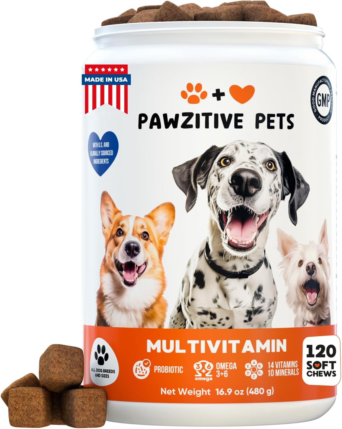 Dog Multivitamin Chews - Glucosamine Chondroitin Vitamin Chewables - 24 in 1 Dog Probiotic Treats for Skin, Joint, Bones, Liver - Immune Support Supplement with Vitamins & Minerals - All Breeds & Ages