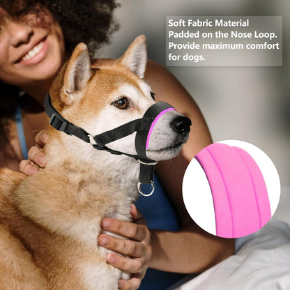 Dog Head Collar with Soft Fabric, Dog Head Harness for Dog to Stop Pulling with Adjustable Loop(M,Pink)
