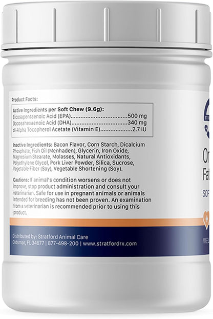 Stratford Pharmaceuticals EZ Chew Omega 3 Fatty Acid Soft Chew Max Strength - Dog Omega 3 Supplement - Soft Chew Treats with Fish Oil for Dogs - Large and Giant Dogs - 150 Soft Chews