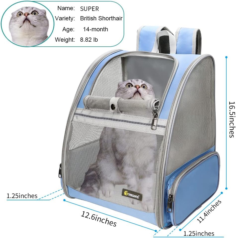 Texsens Pet Backpack(Blue) & Ear Care Wipes Combo‌