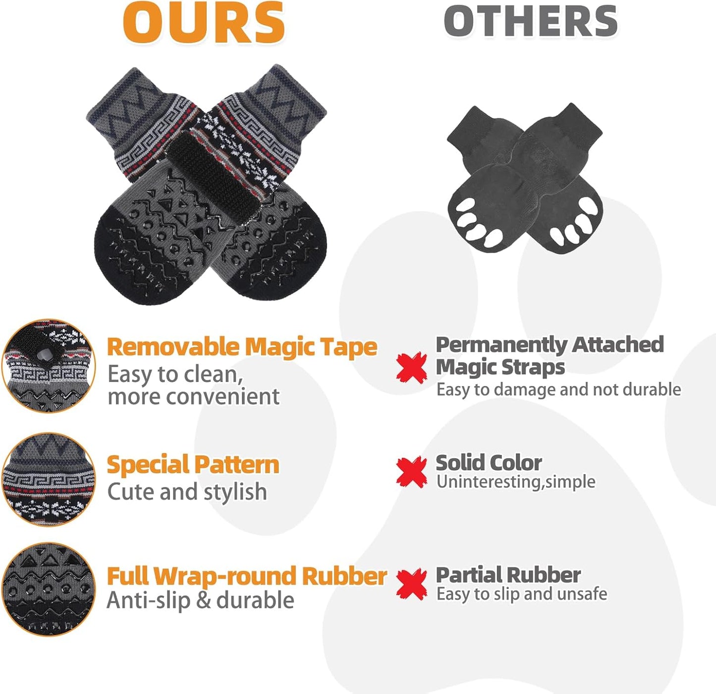 KOOLTAIL Dog Socks to Prevent Licking Paws for Hardwood Floors Anti Slip, Winter Warm Pet Boots&Paw Protector with Grippers, Double Sides Puppy Shoes Booties for Small Medium Large Senior Dogs