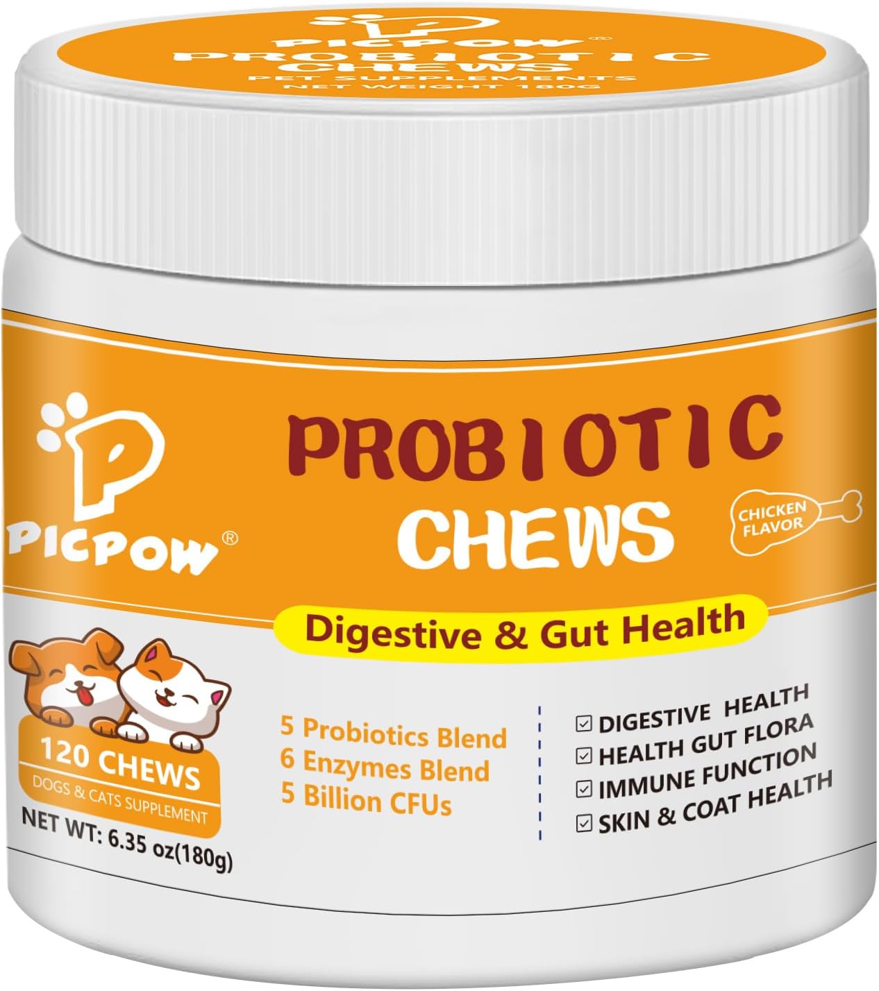 Probiotics for Dogs & Cats, with Prebiotics, Digestive Enzymes,Inulin, Pumpkin for Digestive, Gut, Skin & lmmune Health, Reduce Diarrhea & Gas, Small and Large Dog & Cats, 120 Chews