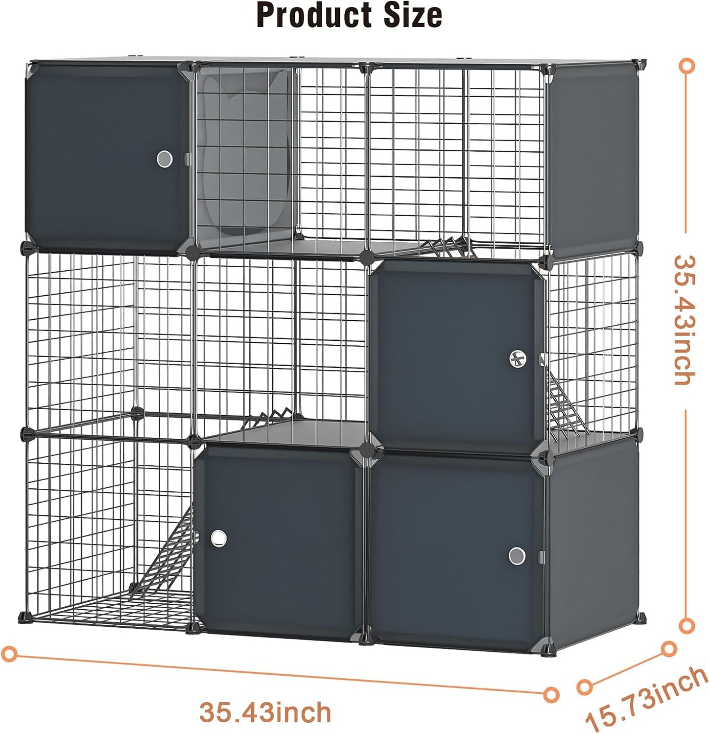 3-Tier Large Cat Enclosure Indoor & Outdoor with Litter Box, Detachable Multifunctional Catio Playpen - DIY Metal Wire Kennel Cage for Cats