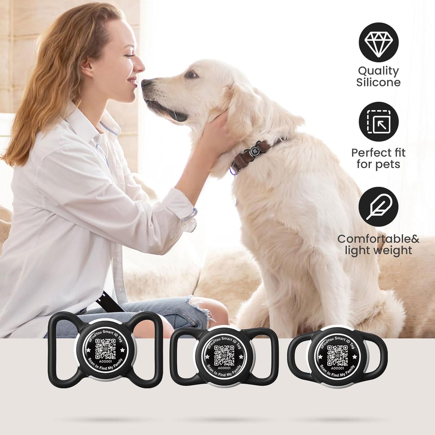 Waterproof AirTag Dog Collar Holder for Apple Tracker QR Code Case Black