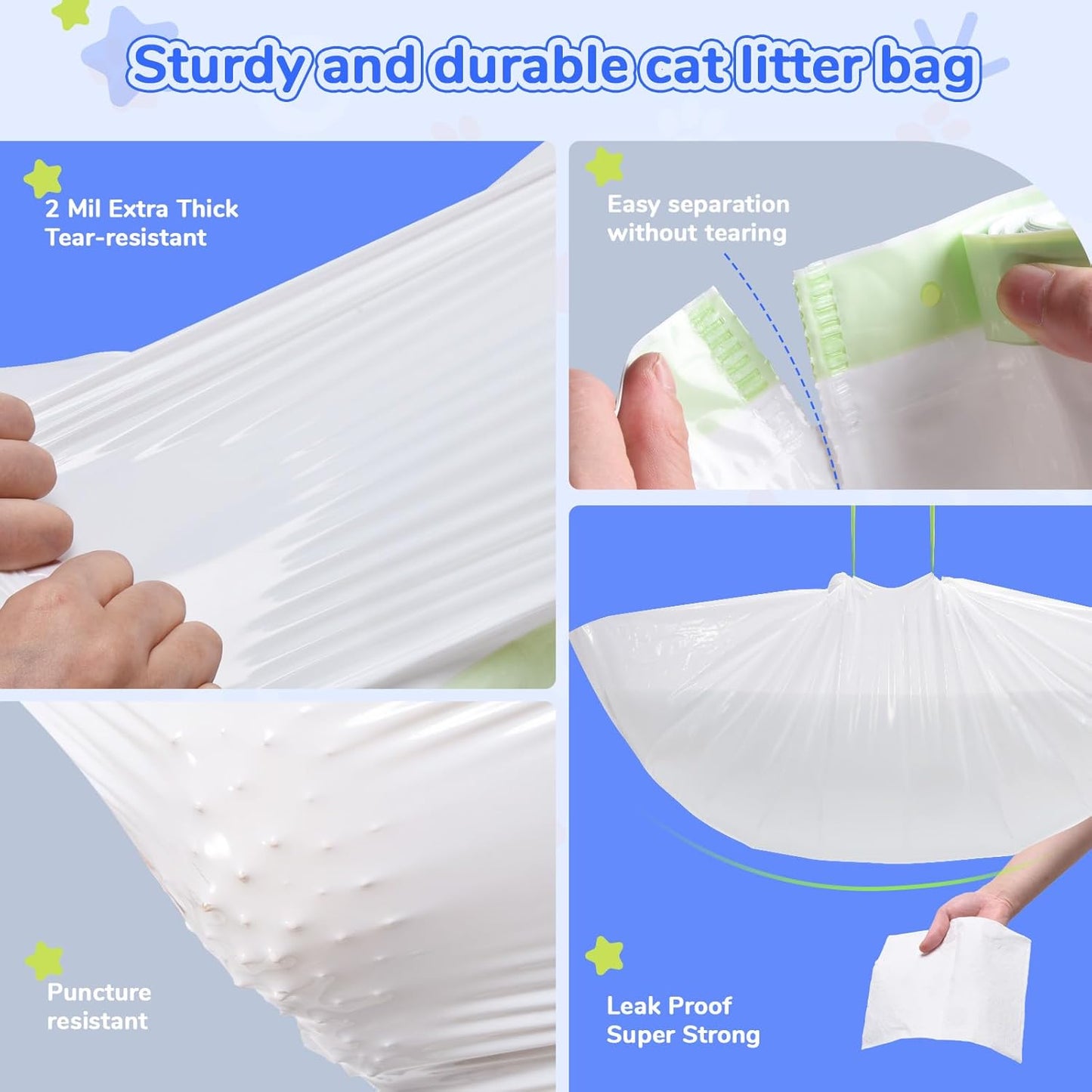 Litter Box Liners Compatible with Pet Scoop free Self-Cleaning Box 30 Count Drawstring Cat Litter Waste Bags for Reusable Tray - Disposable Tray Refills, Tear-resistant - Leak-proof Cat Poop Bags