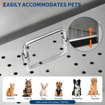 62" Pet Dog Bathing Station with Ramp, Professional Stainless Steel Dog Grooming Tub with Soap Box, Faucet, Dog Bathtub for Large,Medium,Small Pets, Washing Sink for Home