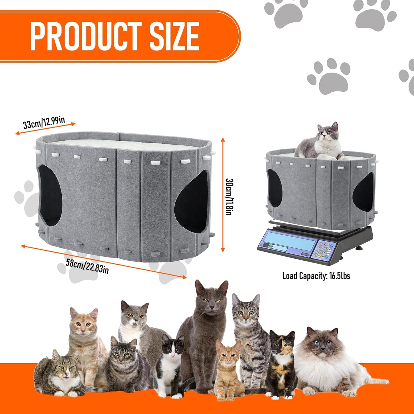 Cat House for Indoor Cats, Double Layer Cat Bed Cave, Large Space Cat Enclosed Bed for Home, Easy Assembly (Grey, Large)