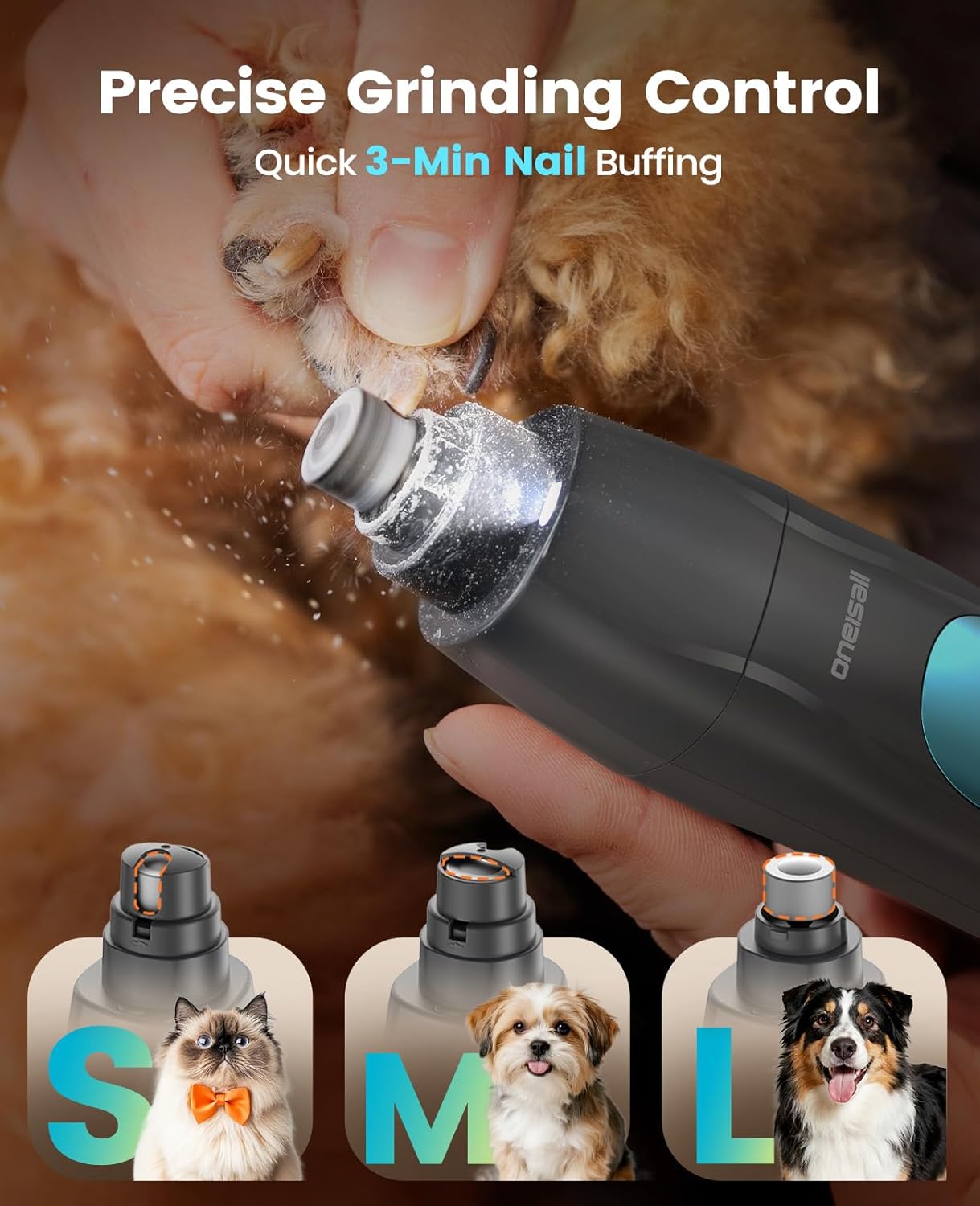 oneisall Professional Dog Grooming Kit at Home: All-in-One Quiet Clippers & Nail Grinder with LED Light, 2000mAh Cordless Dog Shaver, Safe Poodle Grooming Kit for Paws, Face, Ears & Body