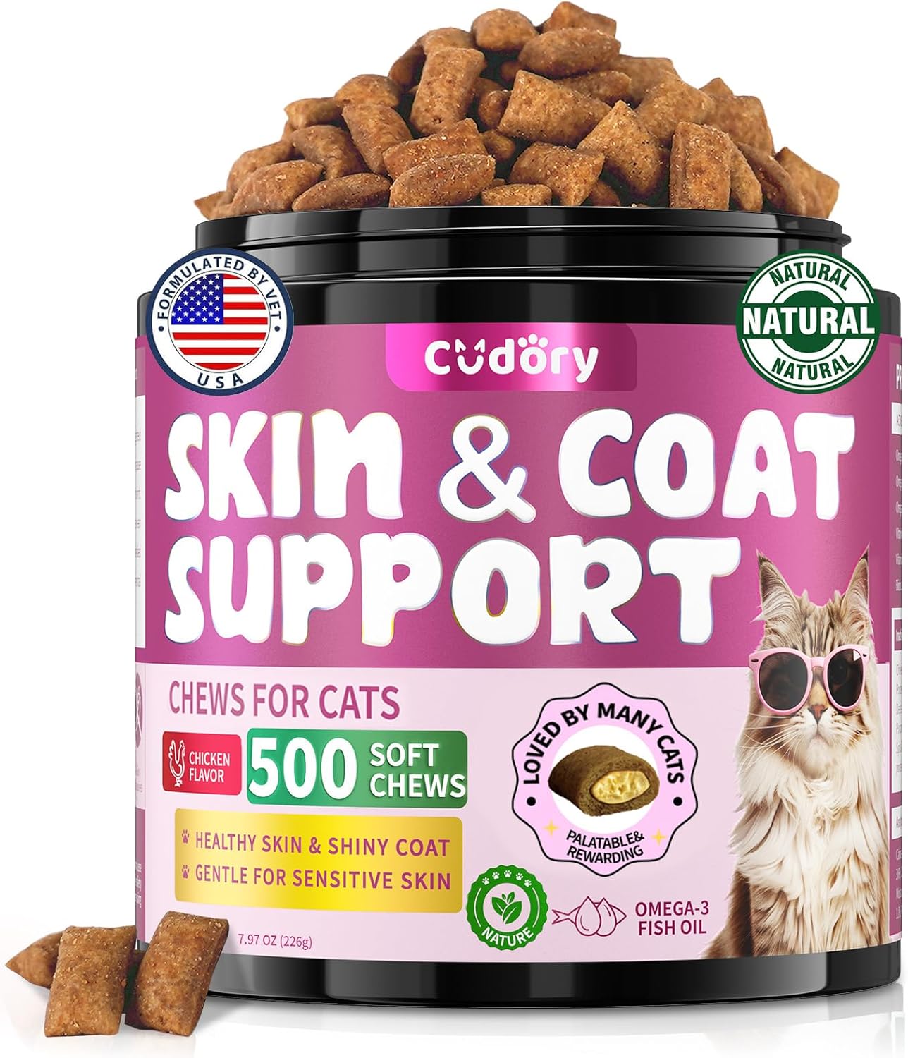 Natural Skin and Coat Support for Cats Cat Multivitamin, Crunchy & Creamy Cheese Chew
