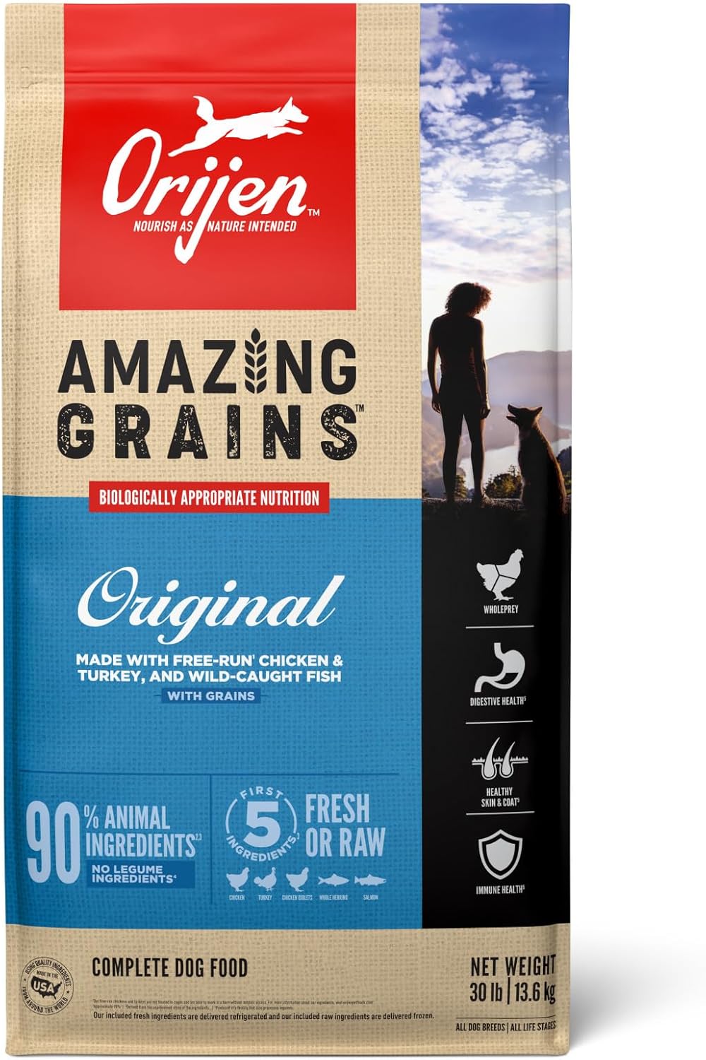 ORIJEN Amazing Grains Dry Dog Food Original Recipe 30lb Bag