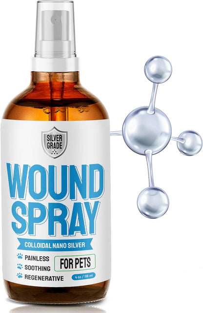 SILVER GRADE Wound Spray Hot Spot Treatment for Dogs, Cats, Pets – Better Use with a Dog Cone – Help with Itching, Irritation, Scratches, Rashes, Bites – Safe Composition – 3 Oz