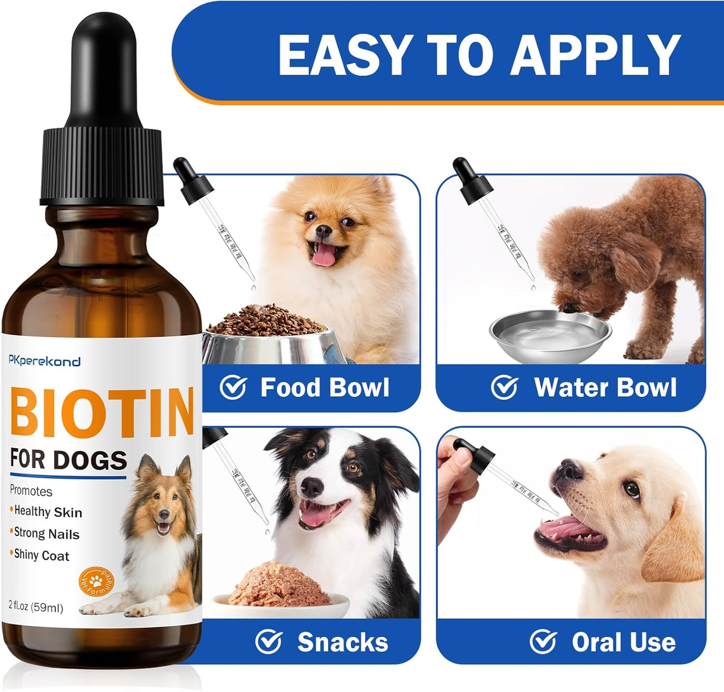 Liquid Biotin Supplement for Dogs, 2000 mcg, Strengthens Dog Nails, Promotes Healthy Coat & Skin with Biotin and Collagen, Slows Down Dog Shedding, Relieves Dry Skin, Faster Absorption, 2 oz