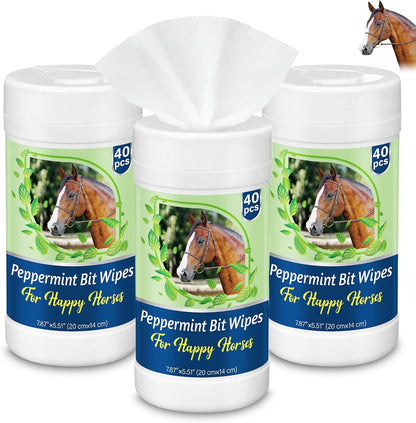 3 Pack Horse Bit Wipes 120 Pcs Peppermint Horse Bit Cleaners for Happy Horse Disposable Cleaning Wipes for English or Western Bits
