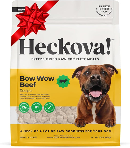 Bow Wow Beef - Freeze Dried Raw Dog Food, Complete Meal & Topper, Beef Liver and Kidney Bites for Training - High Protein (21g Per Cup) - Best Dog Stocking Stuffers, Made in The USA, 20oz Bag