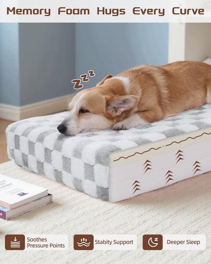 KSIIA Memory Foam Dog Bed Waterproof Large Dog Bed Orthopedic Crate Pad Supportive Crate Pads Soft Pet Mat for Large Pet Mats with Removable Washable Cover & Non-Slip Bottom, 44 x 32 Inch, Pink