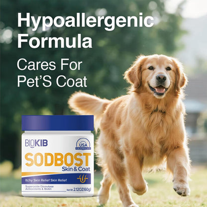 BOCASHI Probiotics for Dogs & Cats+SODBOST Pet Allergy & Itch Relief, for Digestive Health, Gut Support, Pet Skin & Coat Supplement Powder - Made in USA - 360 Scoops for a Year