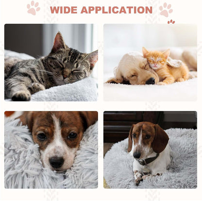 Cat Dog Bed, Round and Soft Fluffy Donut Plush Pet Bed Anti-Anxiety Pet Cushion 27.4 Inches, (Green), Intended for Small Medium Animals Dogs/Cats