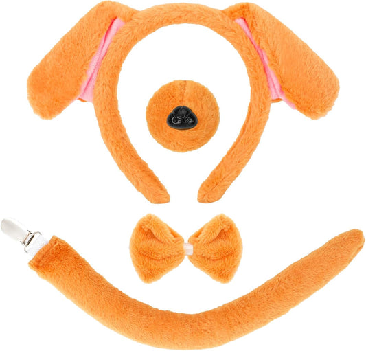 XEPST Animal Puppy Costume Kids Set, Dog Ears and Tail Set with Puppy Ears Headband and Dog Tail for Animal Costume Cosplay Birthday Party World Book Day Halloween Fancy Dress Party Supplies, Khaki