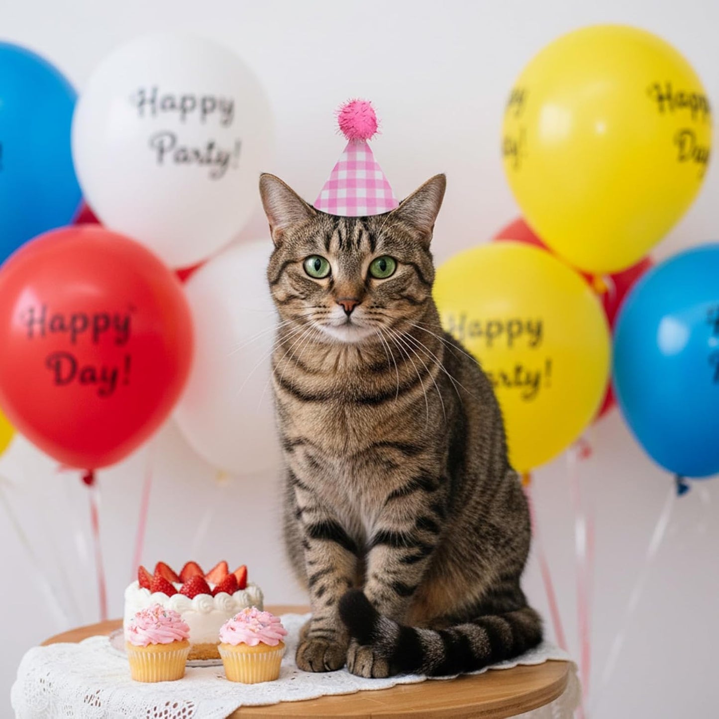 Yolev 10Pcs Mini Party Hats Colorful Mini Birthday Hats Small Dog Hat with Adjustable Strap and Glitter Pom Poms Hat for Dogs Cats Pet Animals Party Grooming Costume Birthday Cake Accessories