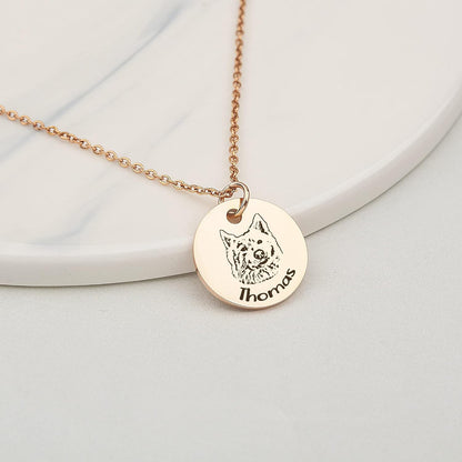 Anavia Personalized Pet Portrait Necklace, Handmade Memorial Jewelry Gift, Custom Round Disc Photo Engraved Necklace for Animal Lovers, Dog Mom, Dog Dad