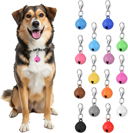 14 Pack Pet Bells for Dog Cat, Charms Colourful Pet Small Bells with Clasps, Round Bell with Loud Crisp Sound, Bell Pets Collar Accessories for Collars Stainless Steel Keychain for Pets