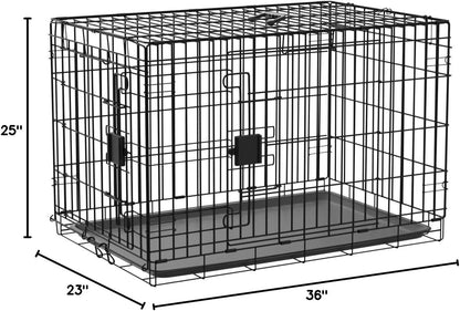 Amazon Basics - Durable, Foldable Metal Wire Dog Crate with Tray, Double Door, 36 x 23 x 25 in, Black