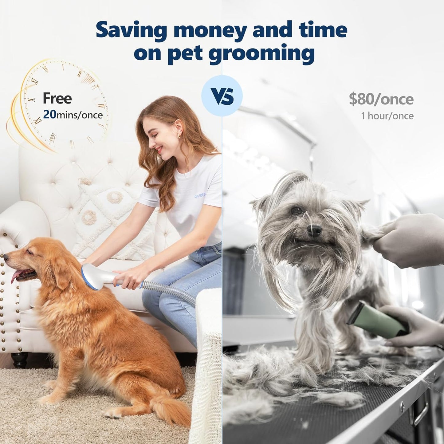 Dog Grooming Kit, Pet Grooming Vacuum, Dog Shaver with 5 Pet Grooming Tools, 99% Pet Hair Suction&2L Large Capacity Dust Cup, Low Noise Dog Hair Remover for Dogs Cats Pets