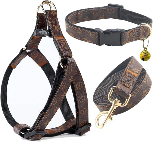 Dog Collar Harness and Leash-Adjustable and No Pull pet Harness for Dogs with Plastic Buckle, Stylish Pattern for Small Medium or Large Boy and Girl Dog