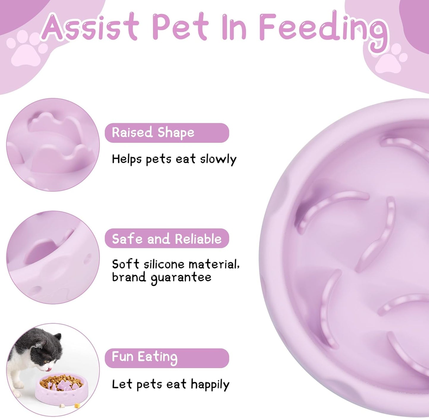 Slow Feeder Dog Bowls, Silicone Large Dog Plates for Food with Non-Slip, Cats Eating Dogs Bowl with Spiral Maze Design, Dogs Food Slow Feeder Bowl Dishes for Indoor and Outdoor (Purple)