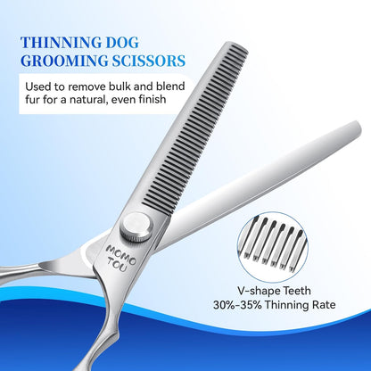 Dog Grooming Scissors Set 3 in 1 with Straight, Curved, Thinning Scissors and Comb Stainless Steel Dog Shears for Grooming Pets and Cats,Sharp and Durable