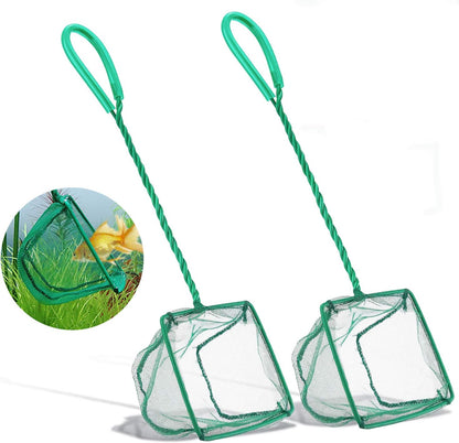 2 Pack Aquarium Fish Nets, DSSPORT 4 Inch Small Mesh Fish Catch Nets with Plastic Handle Green (Pine Green)