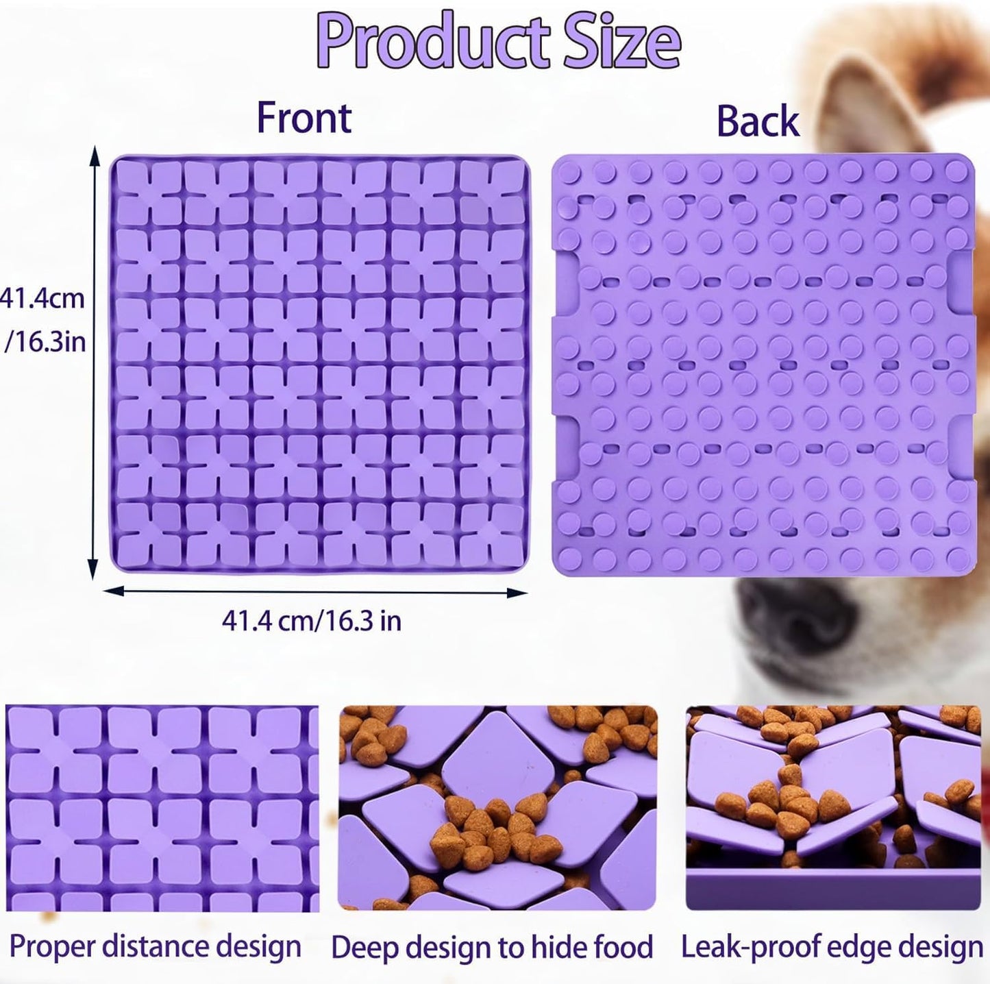 Dog Lick Mat & Snuffle Mat for Dogs – Slow Feeder Licking Mat with Suction Cups, Dog Enrichment Toys for Anxiety Relief, Training Smell & Natural Foraging, Slow Eating for Large Breed（Large Silicone ）