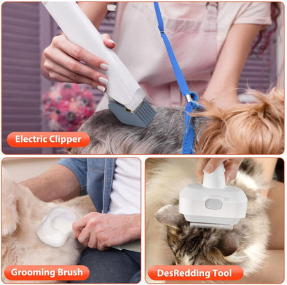 Pet Grooming Kit, 5 in 1 Dog Grooming Vacuum with Electric Clipper and 4 Adjustable Combs, Low Noise Design for Dogs Cats Home Cleaning 2.5L Dust Container (US Plug 110V)