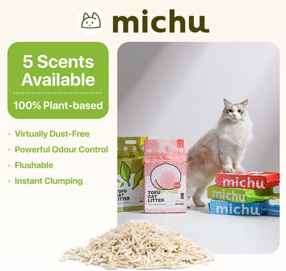 Michu Tofu Cat Litter Natural Clumping Tofu Cat Litter, Fast Clumping and Easily Scoop-able 5.5lb/88oz 5 Scents - Rainbow Combo, 6 Pack