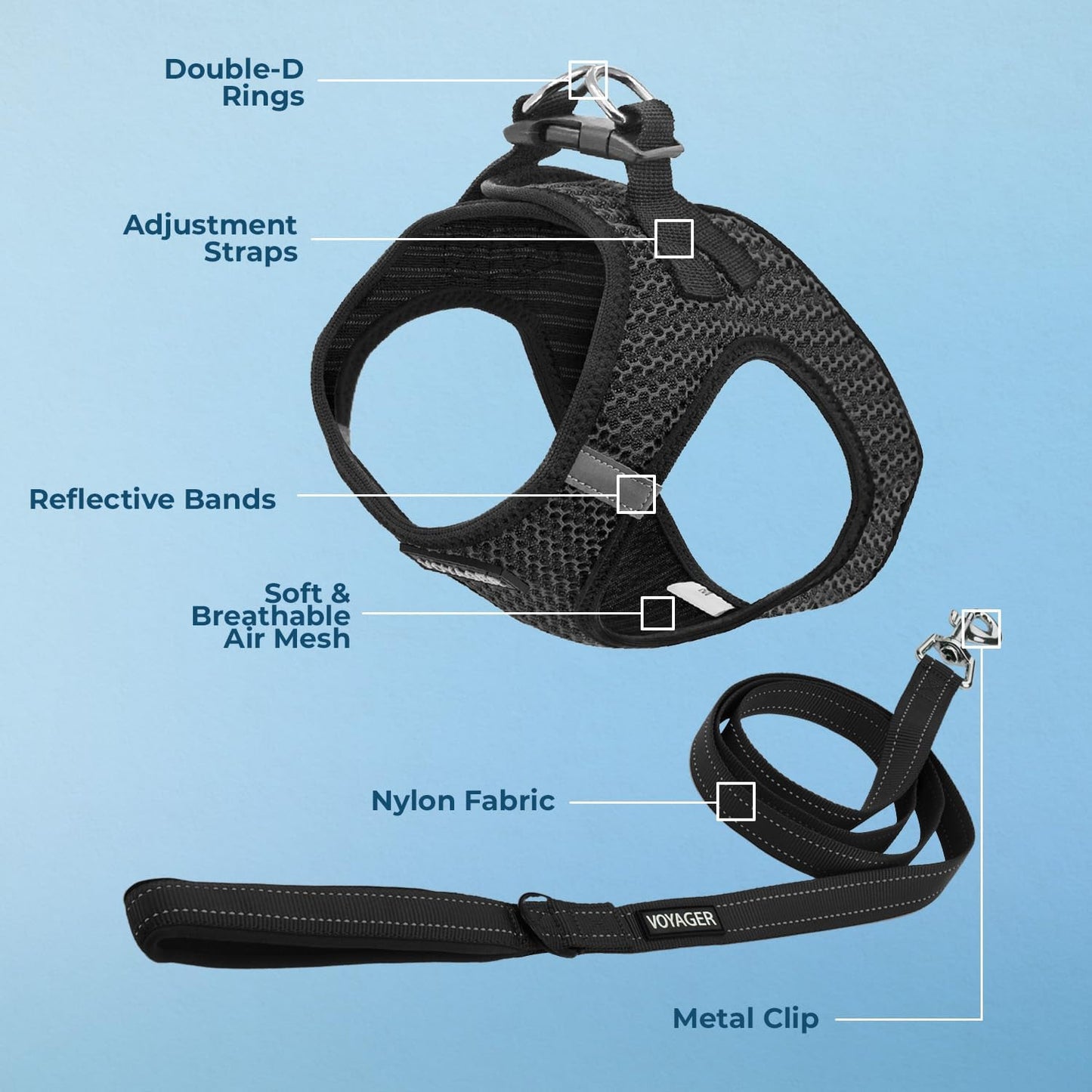 Best Pet Supplies Voyager Step-in Air All Weather Mesh Harness and Reflective Dog 5ft Leash Combo with Neoprene Handle, for Small, Medium and Large Breed Puppies - Set (Gray 2-Tone), Small