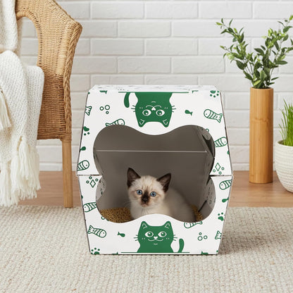 SOUJOY 8 Pack Disposable Cat Litter Box, Sturdy White Cardboard Litter Boxes with Scoop, Anti-Splashing Foldable Enclosed Travel Litter Tray for Cats Puppies Small Pets, 16" L x 12" W x 6.7" H