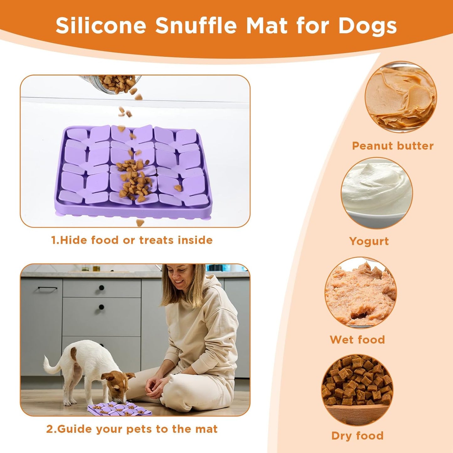 2 Pcs Silicone Snuffle Lick Mat for Dogs, 8 x 8 Inch with Suction Cups, Slow Feeder Puzzle Toy for Mental Stimulation Anxiety Relief, Blue & Purple