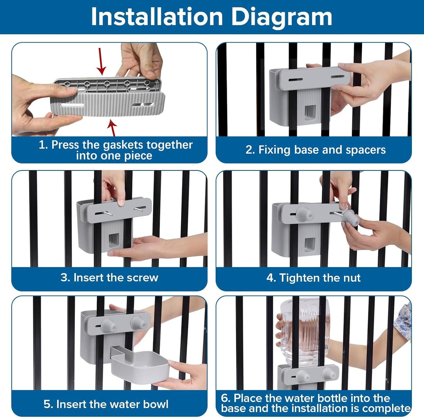 Kenond 50 oz Rabbit Water Dispenser,Gravity Dog Water Bowl Dispenser for Cage,Auto Water Bottle for Ferret,Cat,Dog and Other Animals, Compatible with Widemouth Cages, Wire Cages and Crates(Gary)