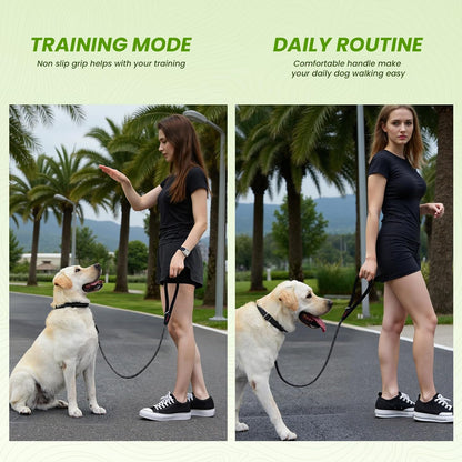 Black Heavy Duty Reflective Nylon Dog Leash with 200kg Pull Control, Padded No-Slip Handle & Zinc Alloy Lock for Medium to Large Dogs & Large Breeds, Ideal for Night Walking & Daily Training