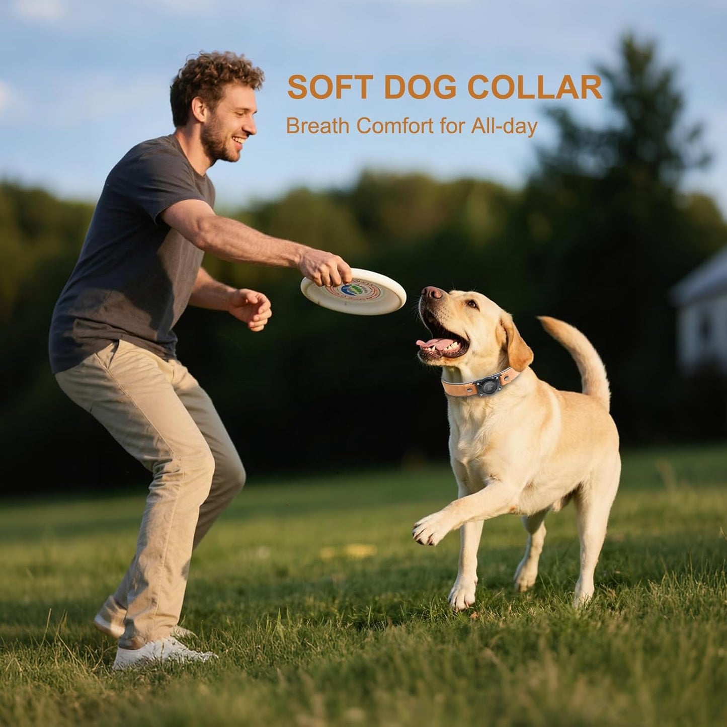 Leather AirTag Dog Collar - IPX8 Waterproof Dog Collar with AirTag Holder|Reflective, High - End, Adjustable Soft Padded |Dog GPS Collar Tracker Fit for Medium Large Dogs (Light Brown, L)