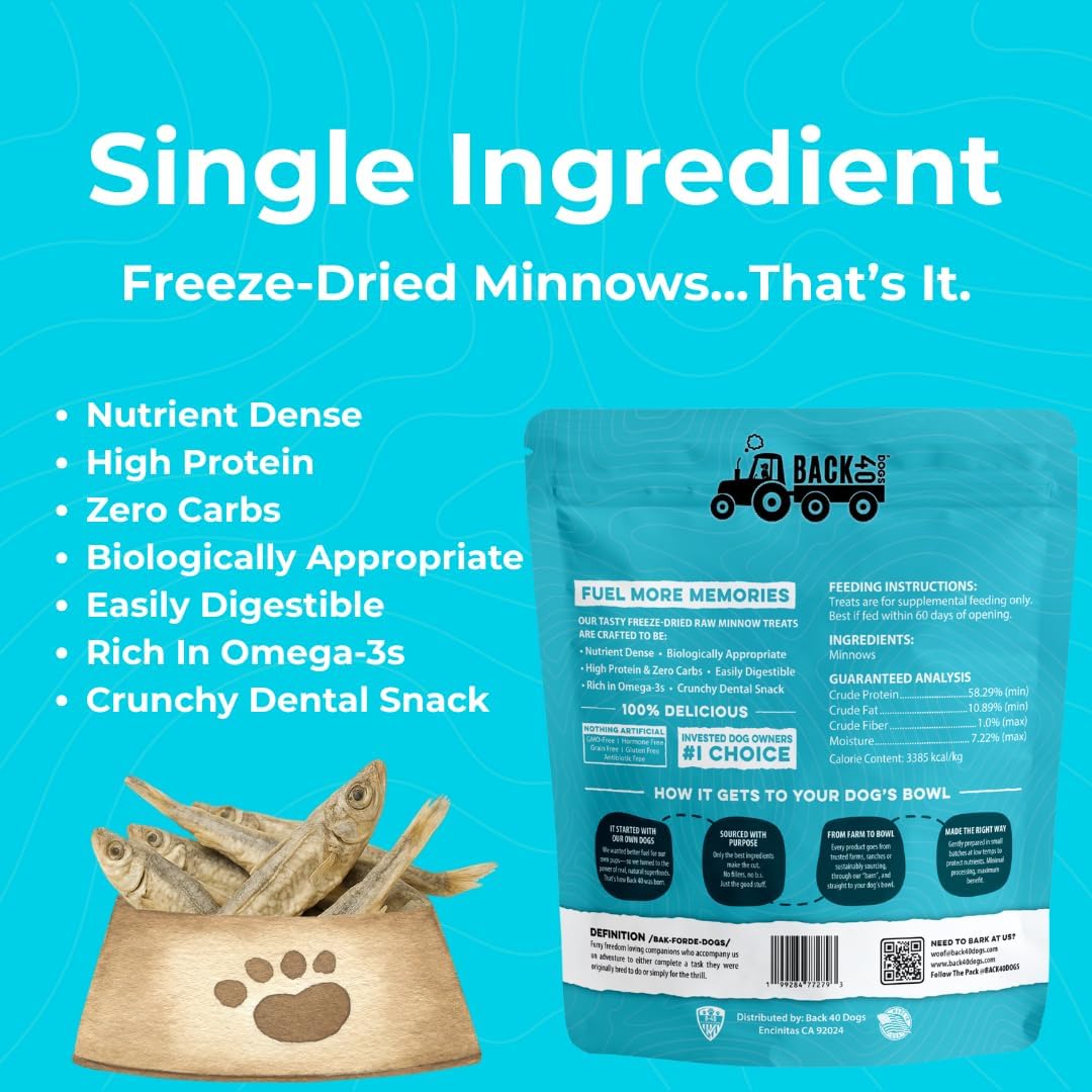 Premium Freeze Dried Minnows for Dogs & Cats - Single Ingredient Raw Dog Training Treats & Dog Food Topper - Made in USA - Gluten Free, Grain Free, High Protein, Rich in Omega-3s - (1.5oz)