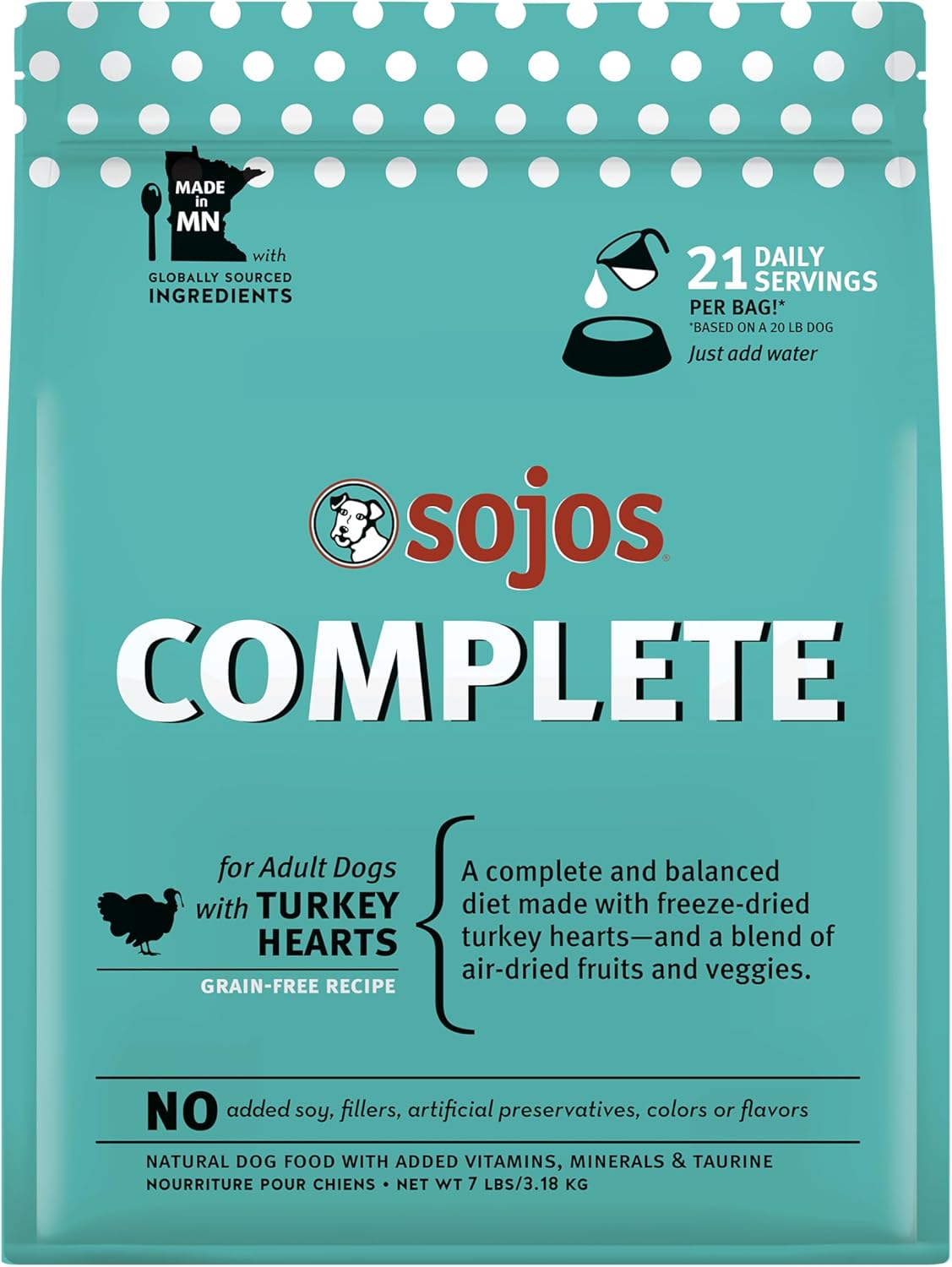 Sojos Natural Pet Food Complete Turkey Recipe Dehydrated Dog Food, 7 lb, Blue