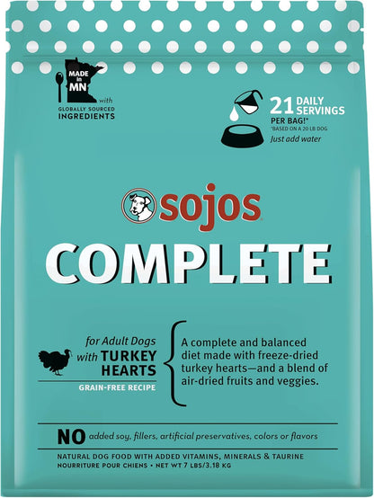 Sojos Natural Pet Food Complete Turkey Recipe Dehydrated Dog Food, 7 lb, Blue