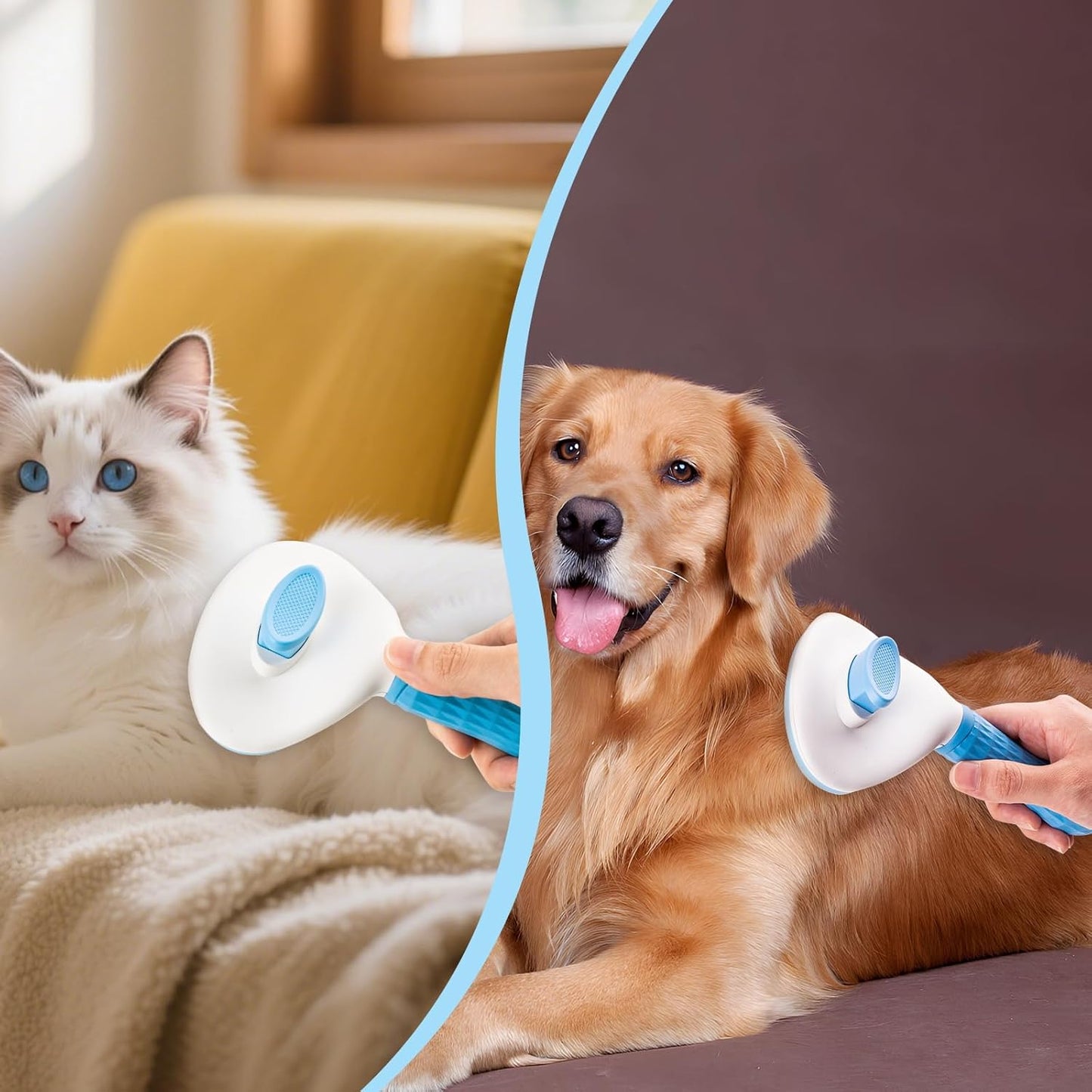 Depets Self Cleaning Slicker Brush, Dog Cat Bunny Pet Grooming Shedding Brush - Easy to Remove Loose Undercoat, Pet Massaging Tool Suitable for Pets with Long or Short Hair