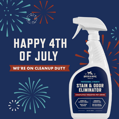 Rocco & Roxie Supply Co. Stain & Strong Odor Eliminator, Enzyme Cleaner, Pet Odor Eliminator for Home - Carpet Stain Remover for Cats & Dog Pee - Urine Destroyer - Carpet Cleaner Spray Clear, 32 Fl Oz