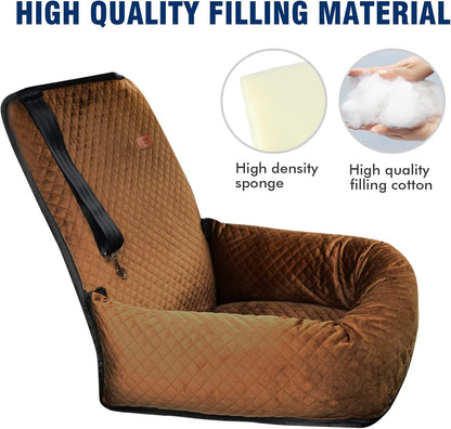 Dog Car Seat Pet Booster Seat Pet Travel Safety Car Seat,The Dog seat Made of Materials is Safe and Comfortable, and can be Disassembled for Easy Cleaning (Brown)