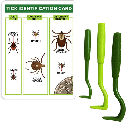 TickCheck Tick Remover Value 3 Pack - Tick Remover Tools + Tick Identification Card - for Humans, Dogs & Cats (1 Set)