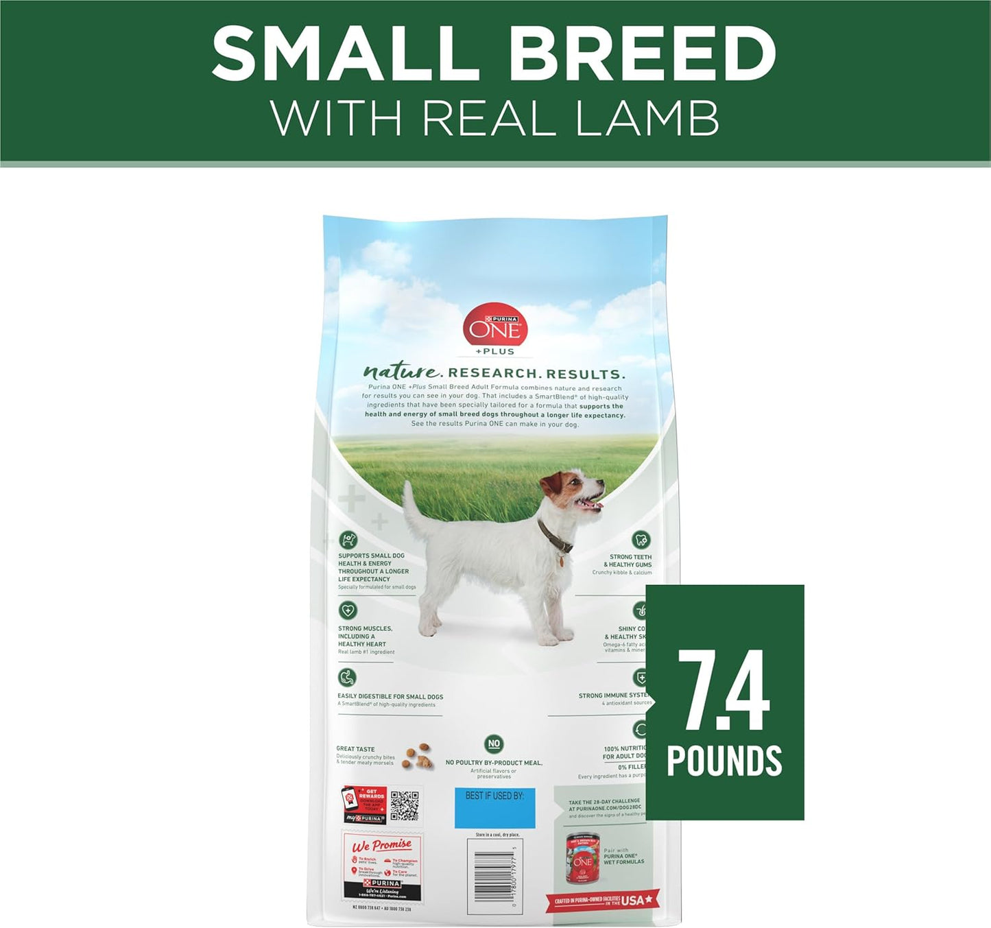 Purina One Small Breed Plus High-Protein Dog Food Lamb and Rice Formula Dry Dog Food - 7.4 lb. Bag