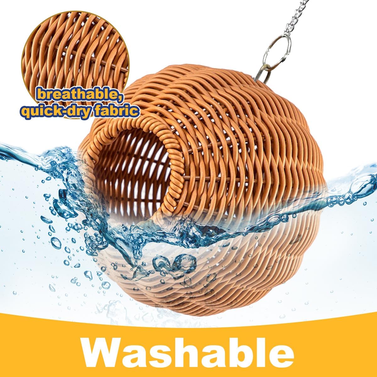 Suspended Bird Nest, Chew-Resistant Steel Frame, Breathable and Washable Small Bird Bed for Cage, Warm Nest for Canary, Lovebird, Budgie, Finch (Brown)