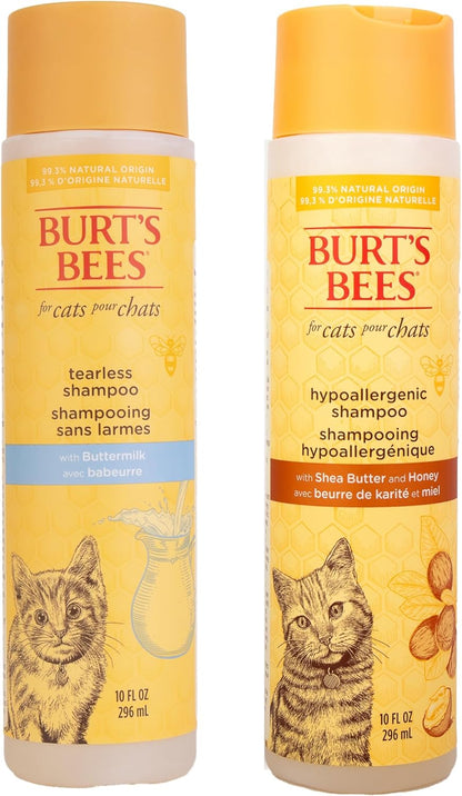 Burt's Bees for Pets Tearless Kitten Shampoo & Hypoallergenic Cat Shampoo | Gentle Cat Grooming Set with Buttermilk, Shea Butter & Honey | 99%+ Natural Origin Formulas | 10 Fl Oz Each